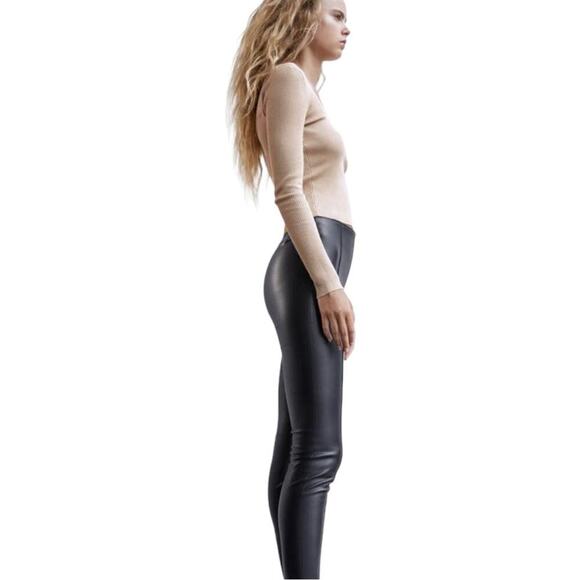 Zara Black Faux Leather High Waisted Leggings Pants Size Small 7102/260 - Picture 6 of 14